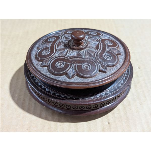 Wood carved covered Ukrainian candy dish from Ukraine.