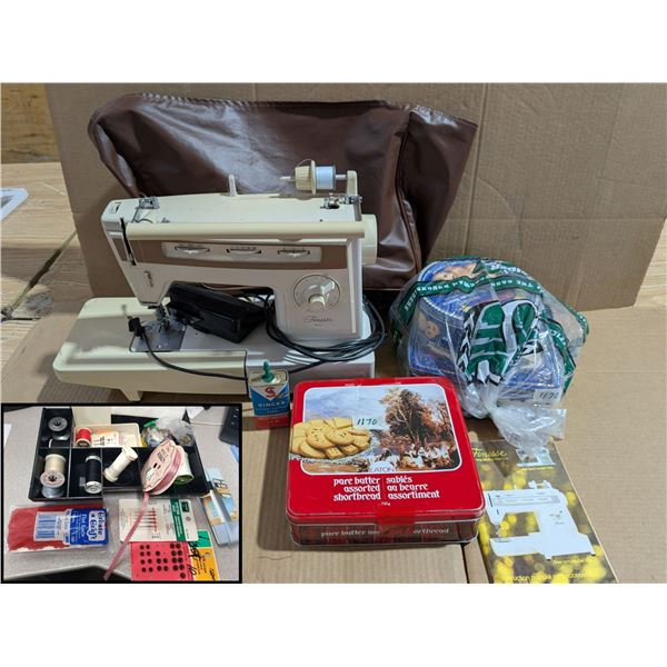 FINESSE Portable Sewing Machine with User Manual, machine accessories + sewing materials eg. threads