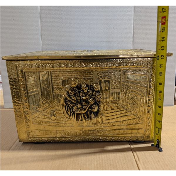 Vintage Made in England Wood and Tin Brass Plated Storage Box