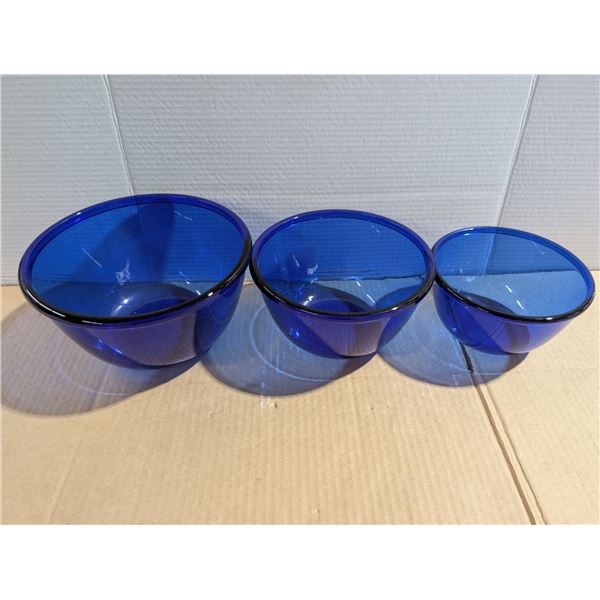 Set of (3) Cobalt Blue Mixing Bowls