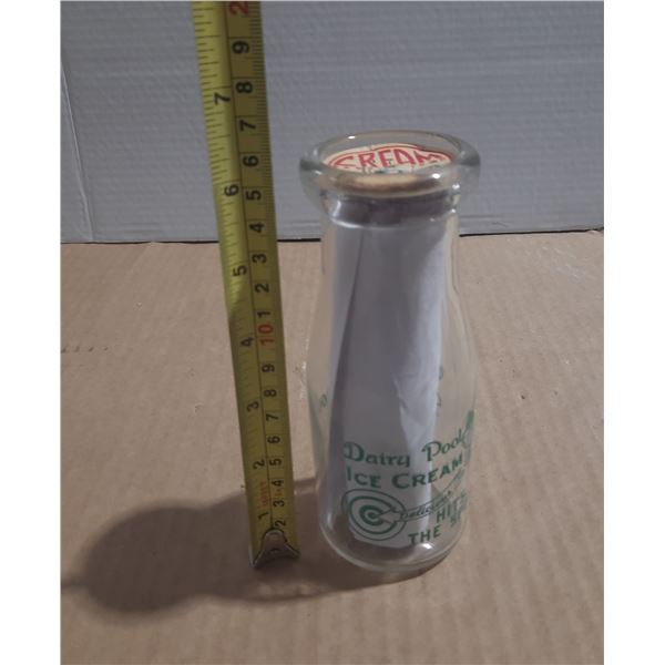 Vintage Dairy Pool Ice Cream glass milk bottle from Canada.
