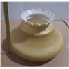 Image 1 : Vintage yellow milk glass lamp shade features a distinctive ruffled edge.