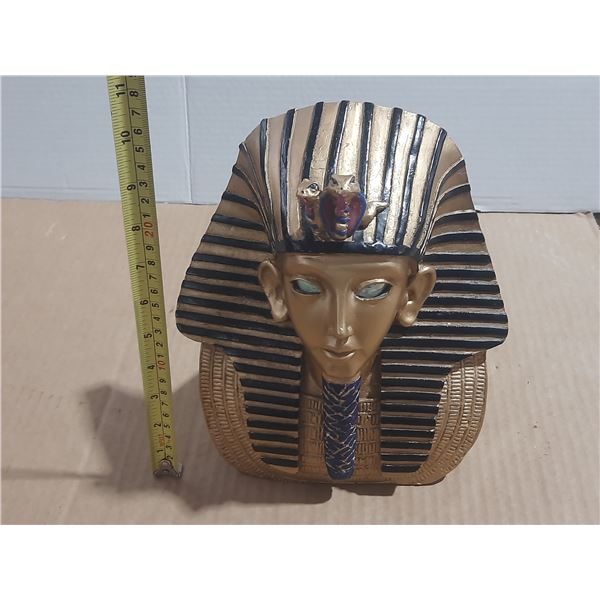 Egyption Pharaoh King Tut bust figurine features a golden Cobra and Vulture Nemes mask design.