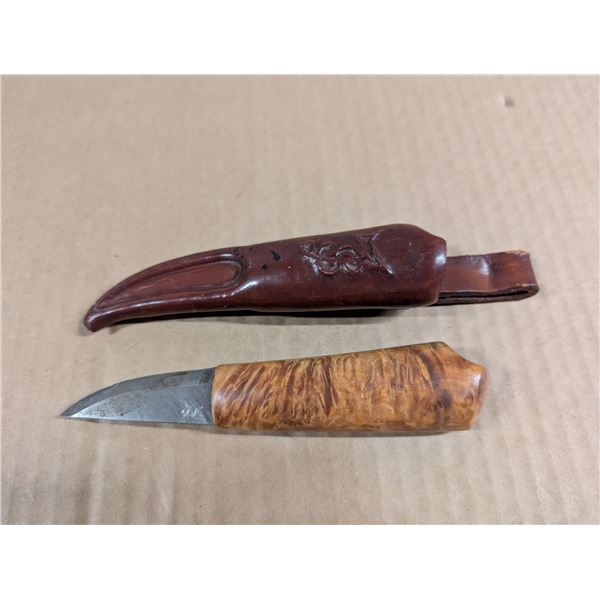 Vintage Short End Knife w/ Leather Cover 2.25Blade
