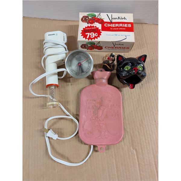Lot of Vintage Items (Cat Decanter, Vankirk Cherries Box, and etc.)