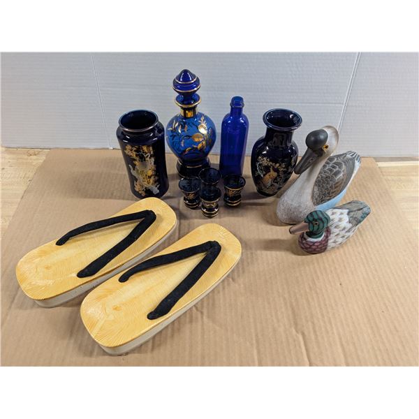 Lot of Blue Glass/Porcelain Décor, Shot Glasses, and etc.