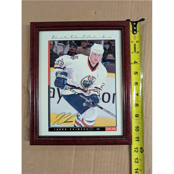 2002-03 Jason Chiera #28 Edmonton Oilers Collectors Series Framed 11"x9"