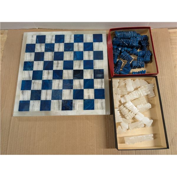 Beautiful Marble Chess Set (Blue And White w/unique Designed Chess Pieces)