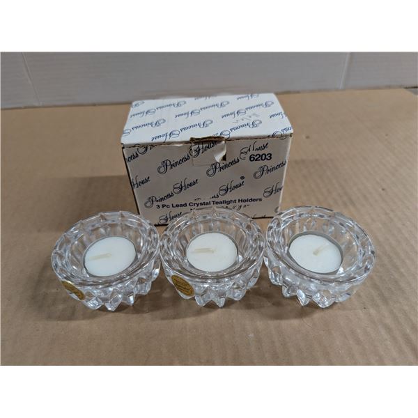 3 PC Lead Crystal Tealight Holders Made in USA