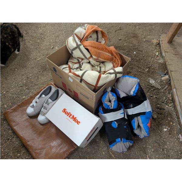 Lot of Blankets, Shoes, Bag, and etc.