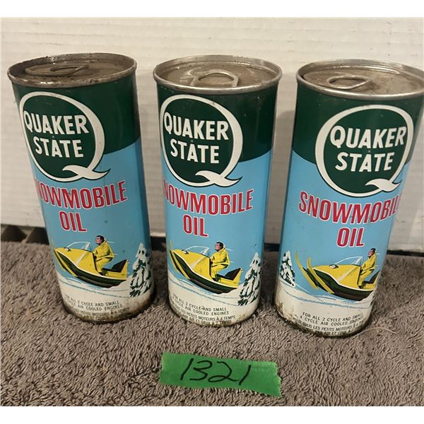 (3) Quaker State Snowmobile Oil Tins. (Full)