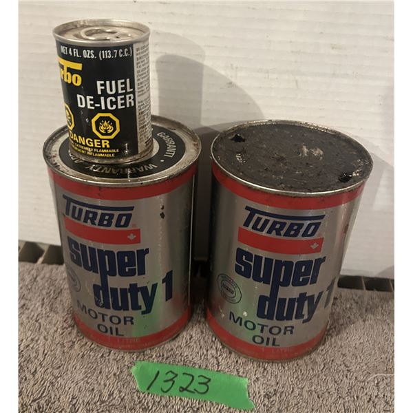 (2) Turbo Oil Tins and (1) Deicer Tin.