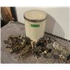 Image 1 : Tin of Vintage Brass Hardware and Glass Stoppers.
