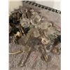 Image 3 : Tin of Vintage Brass Hardware and Glass Stoppers.