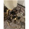 Image 4 : Tin of Vintage Brass Hardware and Glass Stoppers.