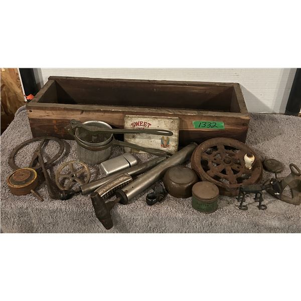 Wood Box of Collectibles Cast PC's, etc.