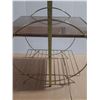 Image 2 : Vintage Mid-Century Modern table features a gold-toned brass tubular design with a smoked glass top 