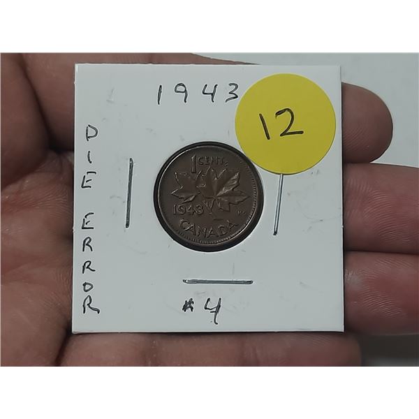 1943 Canada One Cent - Die Error.