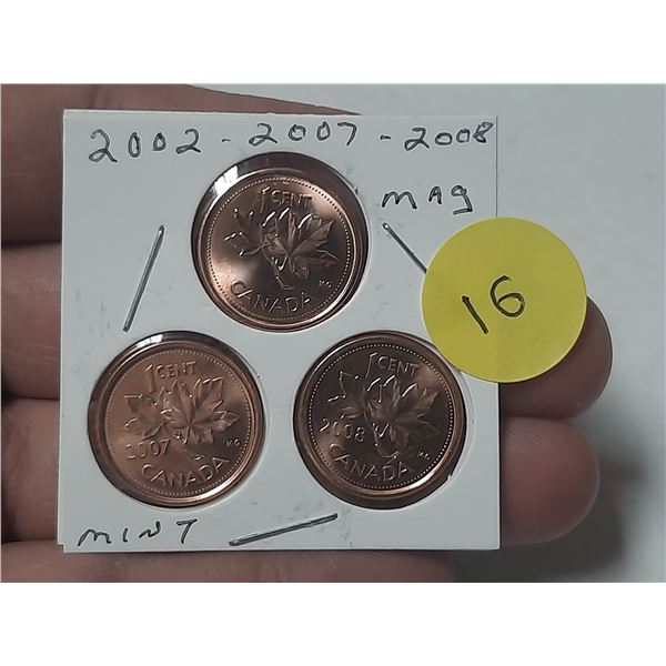 2002, 2007, 2008 Canada One Cent - Magnetic.