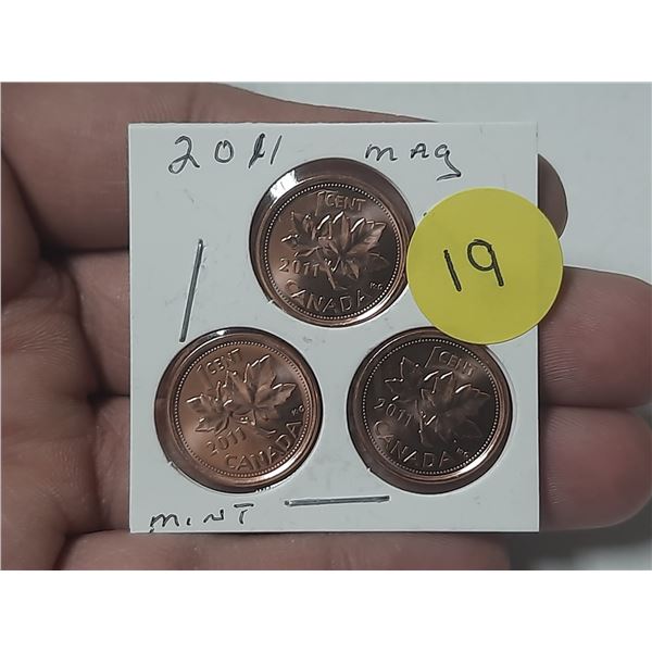 (3) 2011 Canada Small One Cent - Magnetic.