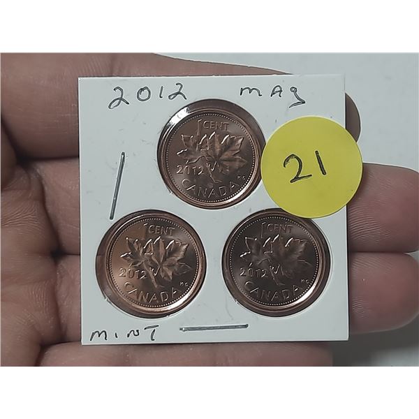 (3) 2012 Canada Small One Cent - Magnetic.