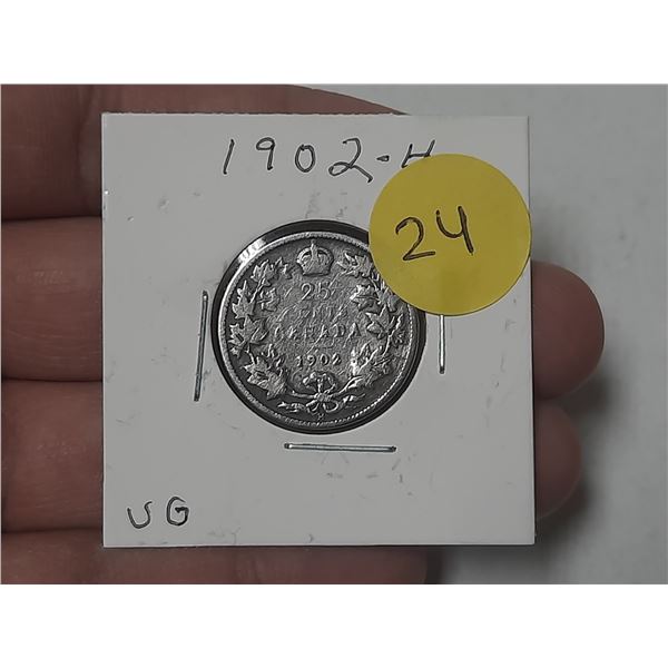 1902-H Canada Silver 25 Cents.