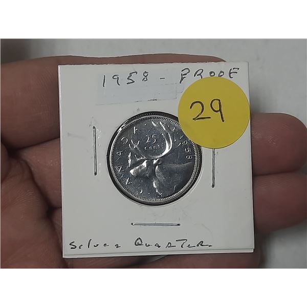 1958 Canada Silver 25 Cents.