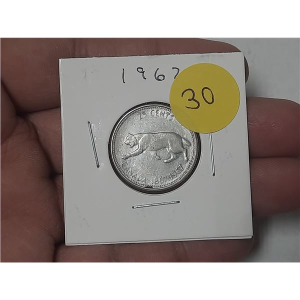 1967 Canada Silver 25 Cents.