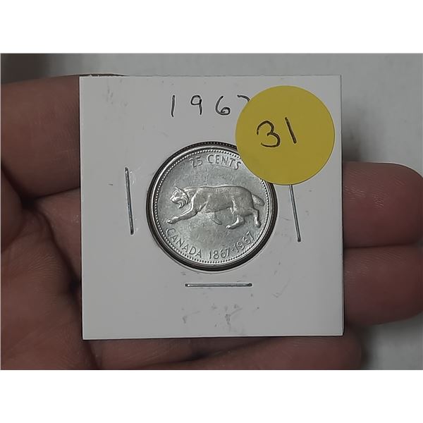 1967 Canada Silver 25 Cents.