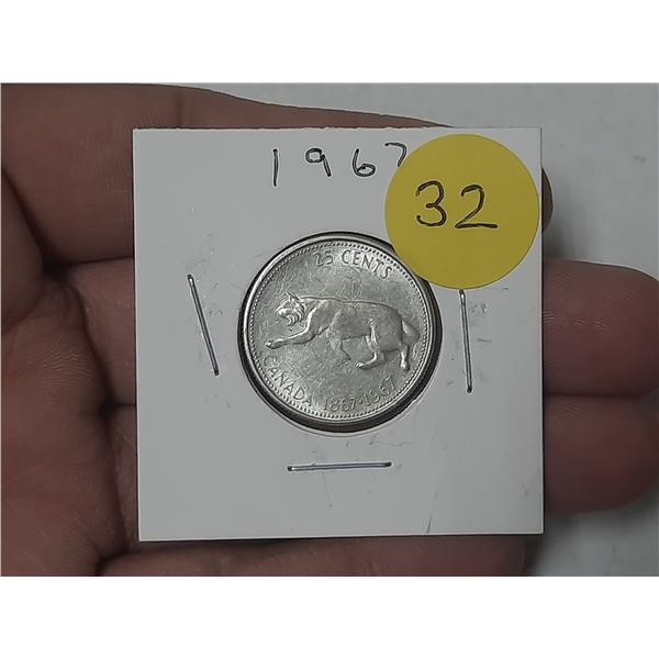 1967 Canada Silver 25 Cents.