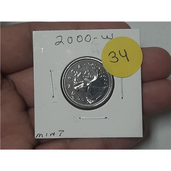 2000-W Canada Silver 25 Cents.