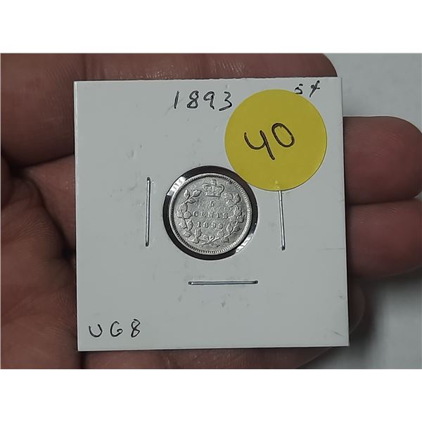 1893 Canada Silver 5 Cents.
