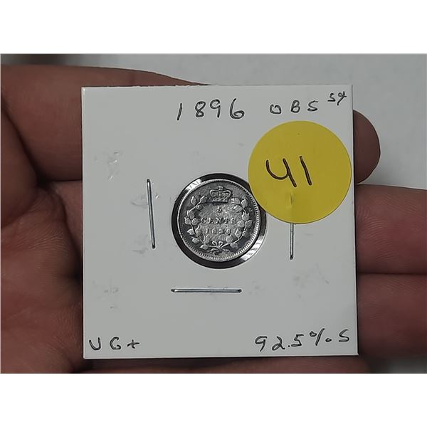 1896 Canada Silver 5 Cents.
