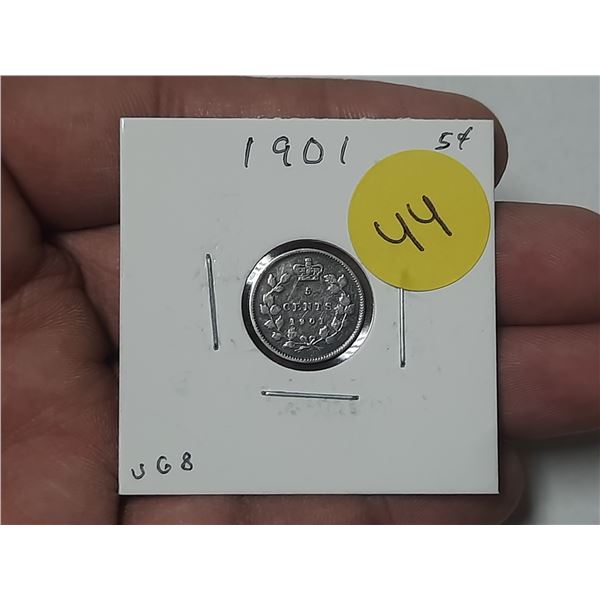 1901 Canada Silver 5 Cents.