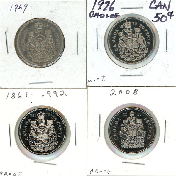 1969, 1976, 1992, 2008 Canada 50 Cents.