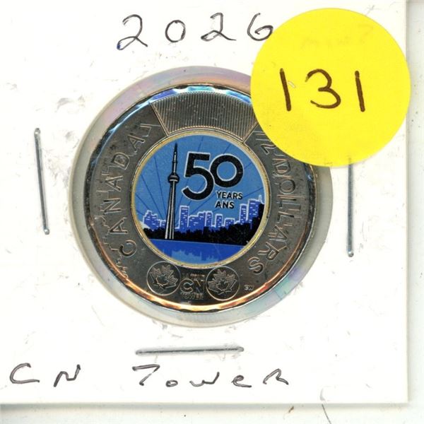 2026 Canadian Two Dollar coin ("toonie") commemorating the 50th anniversary of the CN Tower. (Colour