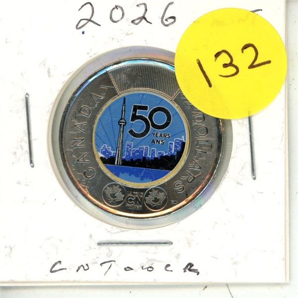2026 Canadian Two Dollar coin ("toonie") commemorating the 50th anniversary of the CN Tower. (Colour
