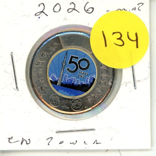2026 Canadian Two Dollar coin ("toonie") commemorating the 50th anniversary of the CN Tower. (Colour