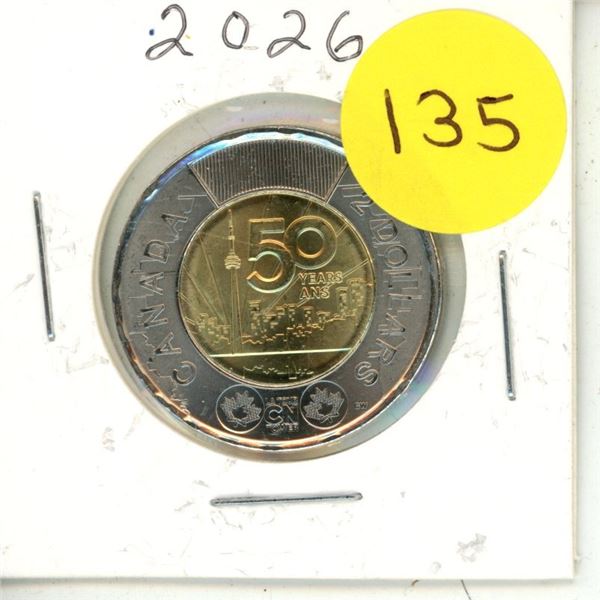 2026 Canadian Two Dollar coin ("toonie") commemorating the 50th anniversary of the CN Tower.