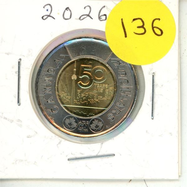 2026 Canadian Two Dollar coin ("toonie") commemorating the 50th anniversary of the CN Tower.