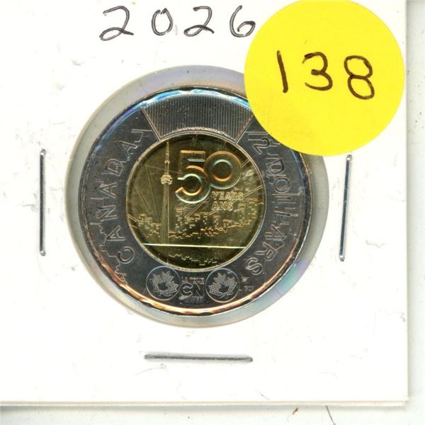 2026 Canadian Two Dollar coin ("toonie") commemorating the 50th anniversary of the CN Tower.