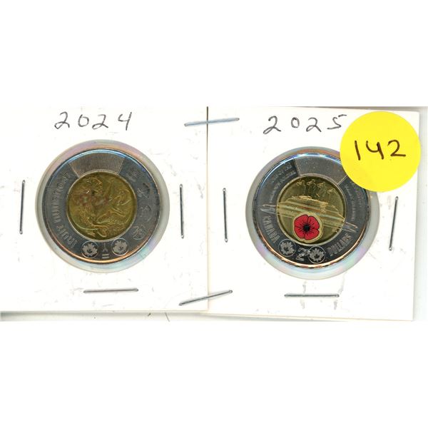 2024 Canadian $2 coin commemorating Inuit Nunangat (Uncoloured) and 2025 Royal Canadian Mint $2 coin