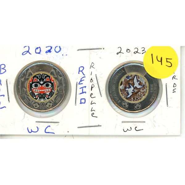 2020 Canadian two-dollar coin, or "toonie," commemorating Haida artist Bill Reid (Coloured) and 2023