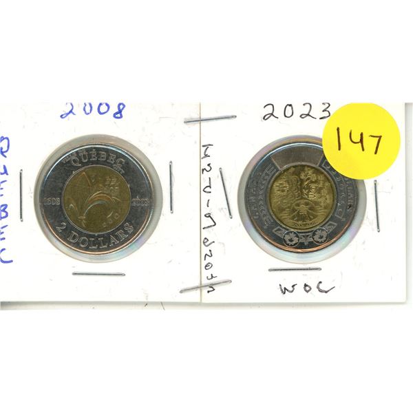 2008 Canadian 2-dollar coin commemorating the 400th anniversary of Quebec City (Uncoloured) and 2023