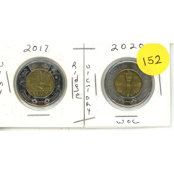 2017 Canadian $2 coin commemorating the 100th anniversary of the Battle of Vimy Ridge (Uncoloured) a