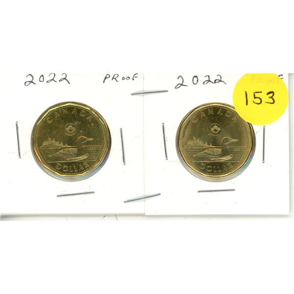 (2) 2022 Candian Proof Like One Dollar.