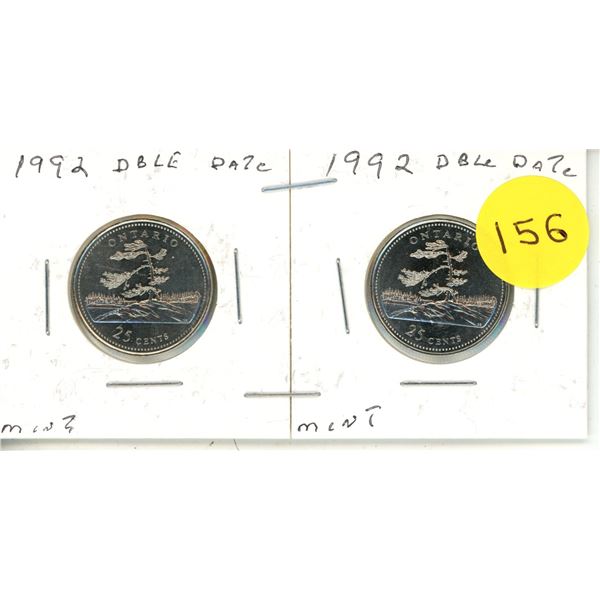 (2) 1992 Canadian Proof Like 25-cent from the 125th Anniversary of Confederation series, specificall