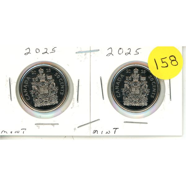 (2) 2025 Canadian Proof Like 50 Cents.