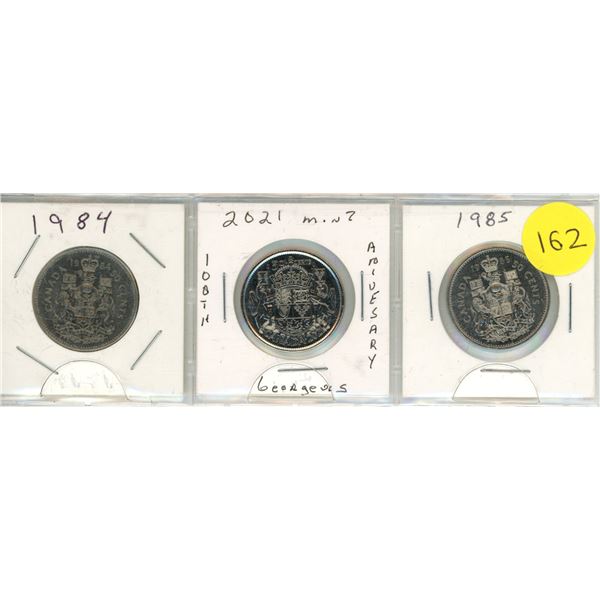 1984, 1985 Canada 50 Cents Coins and 2021 Canadian 50-cent coin commemorates the 100th anniversary o