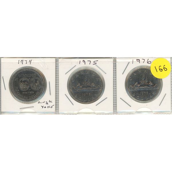 1974, 1975, 1976 Canadian One Dollars.